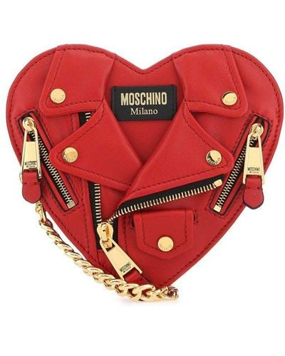 Moschino Red Leather Biker Handbag