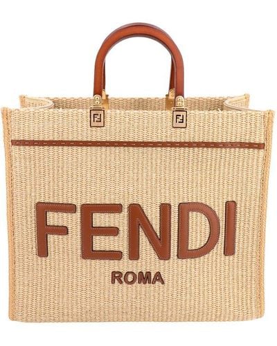 Fendi Sunshine Raffia Shopper Bag. - Natural