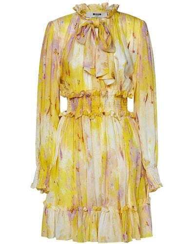 MSGM Ruffle Detailed Dress - Yellow