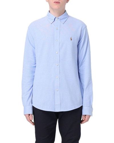 Polo Ralph Lauren Polo Pony Embroidered Buttoned Shirt - Blue