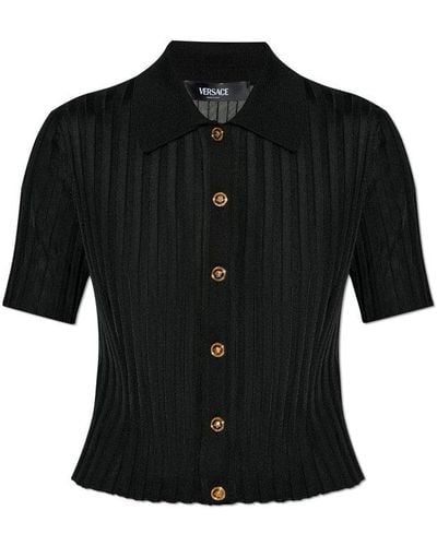 Versace Short-sleeved Button-up Knitted Shirt - Black