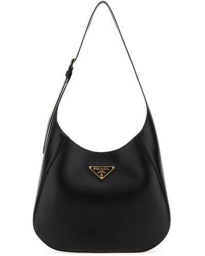 Prada Leather Hobo Medium Bag - Black