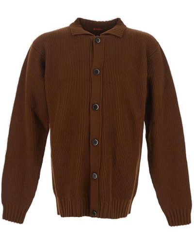 Barena Long Sleeved Ribbed Cardigan - Brown