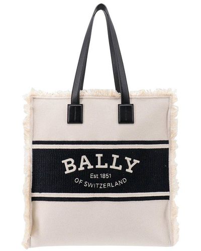 Bally Logo Embroidered Fringed Tote Bag - White