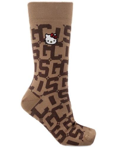 Gcds X Hello Kitty Monogram Ribbed Socks - Brown