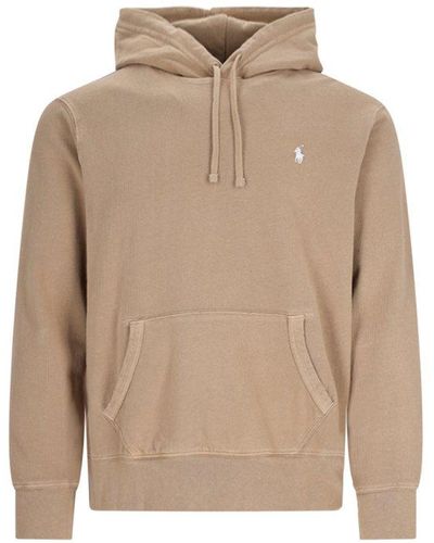 Polo Ralph Lauren Logo Embroidered Drawstring Hoodie - Natural