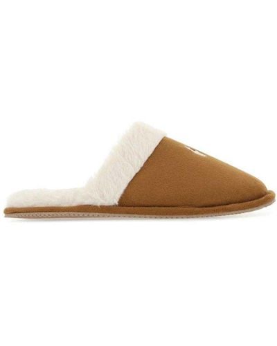 Polo Ralph Lauren Logo Embroidered Slippers - Brown