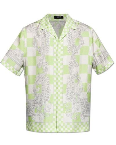Versace Silk Shirt With Short Sleeves, - Green