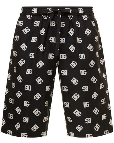 Dolce & Gabbana Dg Monogram Drawstring Bermuda Shorts - Black