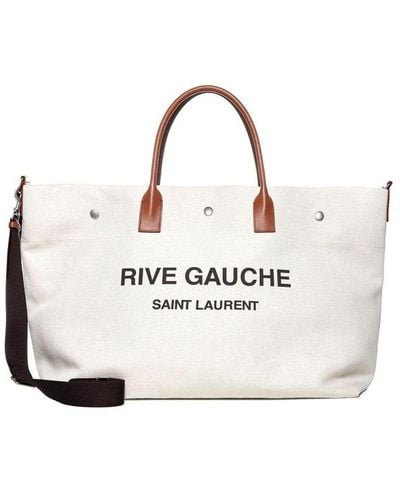 Saint Laurent Rive Gauche Maxi Canvas Tote Bag - White
