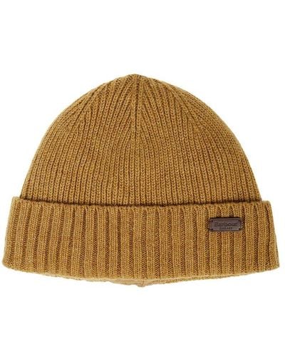 Barbour Logo Patch Knitted Beanie - Natural