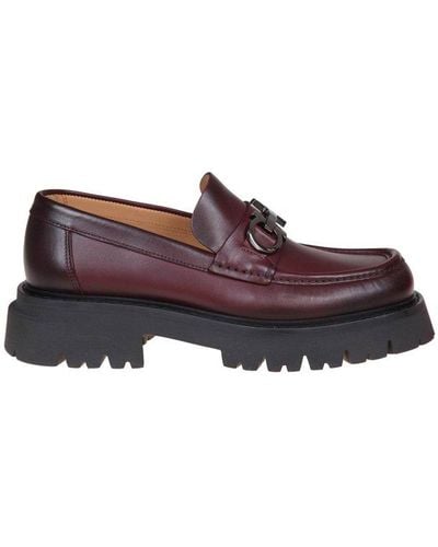 Ferragamo Florian Leather Loafers With Gancini Buckle - Red