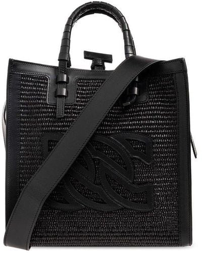Casadei Baurivage Woven Top Handle Bag - Black