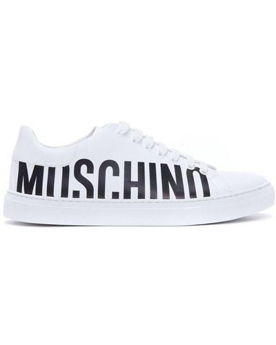 Moschino Logo Printed Lace-up Sneakers - White