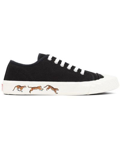 KENZO Tiger-printed Lace-up Sneakers - Black