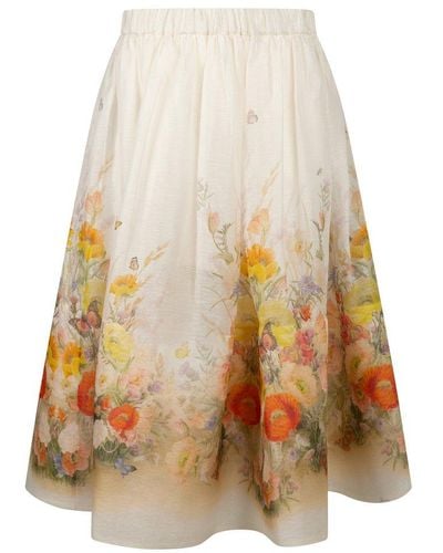 Zimmermann Tranquillity Floral-printed A-line Midi Skirt - Natural