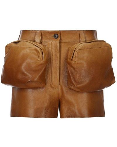 Miu Miu Pocket Detailed Leather Shorts - Brown