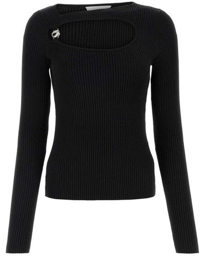 Coperni Long Sleeved Cut-out Detailed Ribbed-knit Top - Black