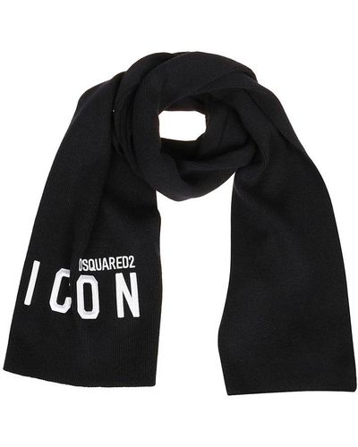 DSquared² Black Wool Scarf With Logo