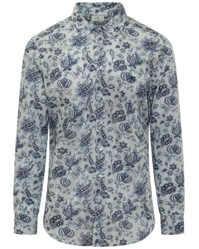Etro Paisley Printed Slim Fit Shirt - Blue