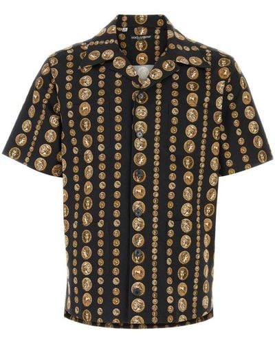 Dolce & Gabbana Coin Print Stretch Drill Hawaiian Shirt - Black