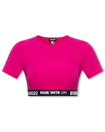 DSquared² Cropped T-Shirt With Logo - Pink