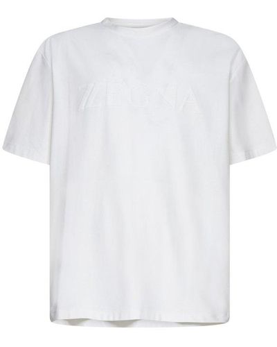 Zegna Logo Flocked Crewneck T-shirt - White