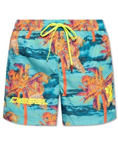 DIESEL Bmbx-ken-37-zip Graphic Printed Drawstring Swim Shorts - Blue