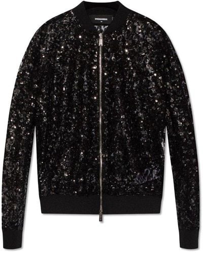 DSquared² Jacket With Sequin Embroidery, - Black