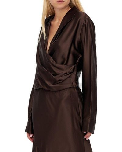 Erika Cavallini Semi Couture Long-sleeved Wrap Blouse - Brown