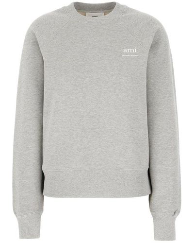 Ami Paris Paris Logo Detailed Crewneck Sweatshirt - Grey