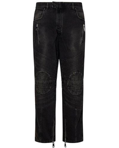 Balmain Zipped Detailed Denim Pants - Black
