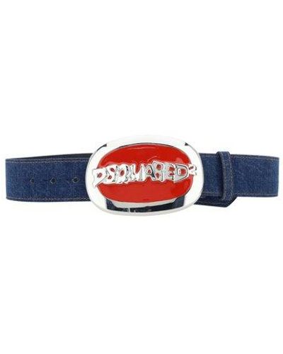 DSquared² Logo-buckle Pointed Tip Denim Belt - Blue