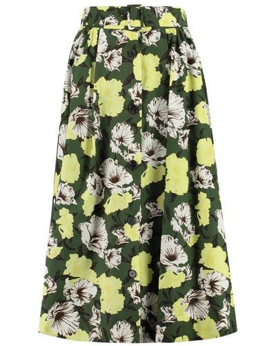 MSGM Printed Cotton Skirt - Green