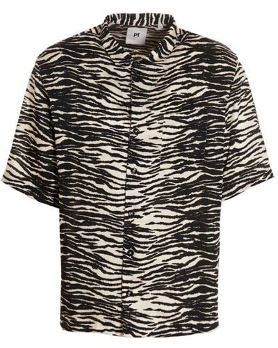 PT Torino Zebra-printed Buttoned Bowling Shirt - Black