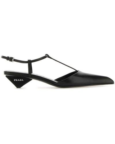 Prada Logo-embossed Pointed-toe Court Shoes - Black