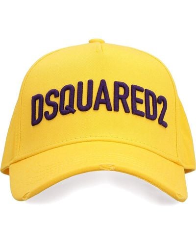 DSquared² Logo Embroidered Distressed Baseball Cap - Yellow