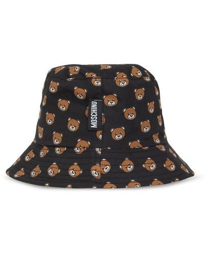 Moschino Bucket Hat With Teddy Print, - Black