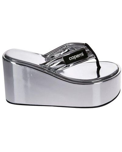 Coperni Logo Patch Metallic Platform Sandals - Grey