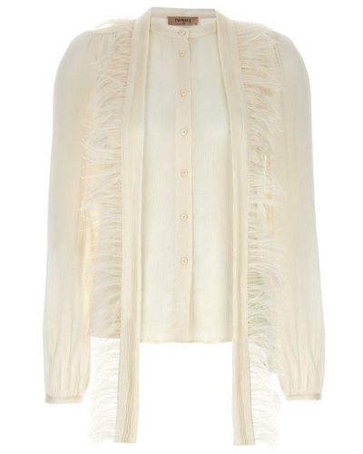 Twin Set Feather Embellished Shirt - Natural