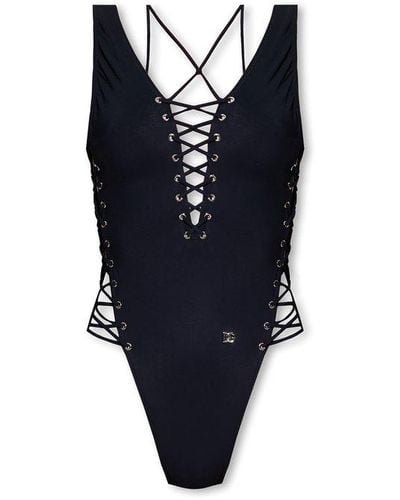 Dolce & Gabbana Logo-lettering Tie-fastening Swimsuit - Black