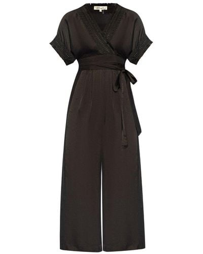 Diane von Furstenberg Dechen V-neck Lace Trim Jumpsuit - Black