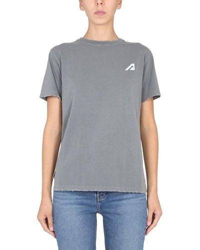 Autry Crewneck Cotton Jersey T-shirt With Logo Print - Grey