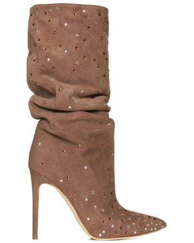 Paris Texas Holly Embellished Pointed Toe Boots - Brown