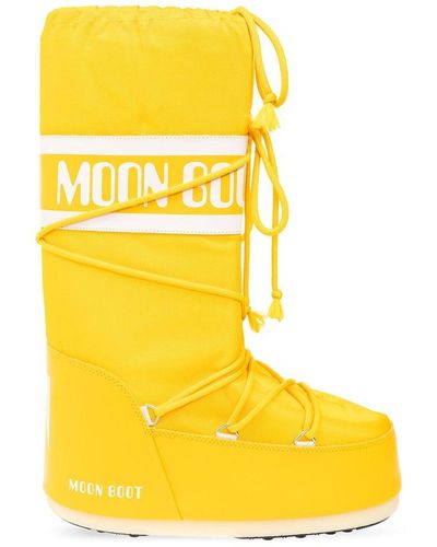 Moon Boot Icon Logo Printed Lace-up Snow Boots - Yellow