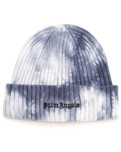 Palm Angels Tie Dyed Logo Embroidered Beanie - Blue