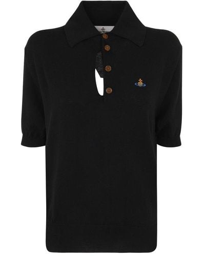 Vivienne Westwood Orb Embroidered Distressed Polo Shirt - Black