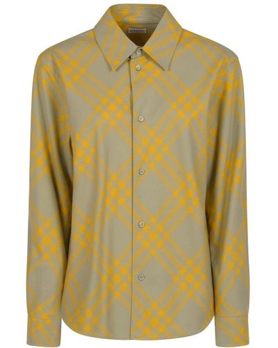 Burberry Checked Collared Long-sleeve Shirt - Green