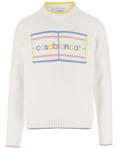 Casablanca Court Logo-intarsia Knitted Sweater - White