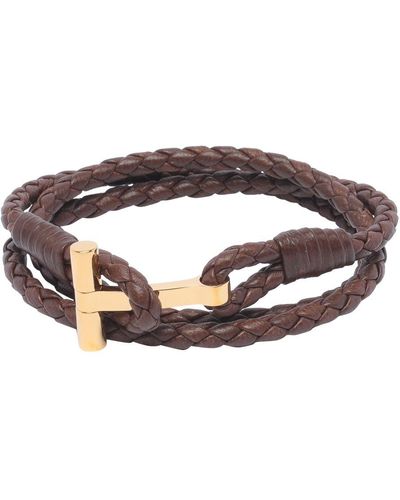 Tom Ford Logo Plaque Braided Bracelet - Brown